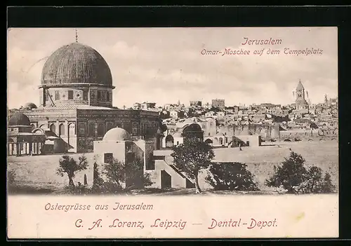 AK Jerusalem, Omar-Moschee auf dem Tempelplatz