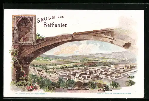 Lithographie Al-Eizariya, Gesamtansicht, Bethanien
