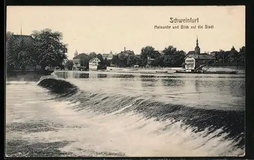 AK Schweinfurt, Mainwehr und Blick auf die Stadt