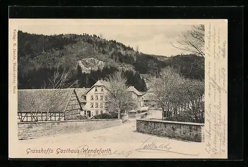 AK Wendefurth, Grasshoffs Gasthaus mit Strasse und Berg