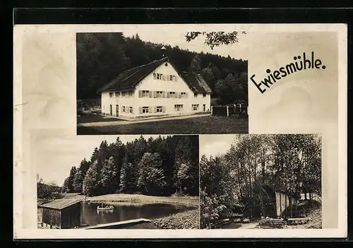 AK Grönenbach /Allg., Gasthaus-Pension Ewiesmühle mit Garten und Teich