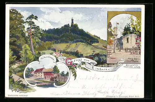 Lithographie Einkorn, Gasthaus Ein-Korn-Wirtschaft, König Karl Turm