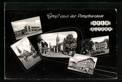 AK Selb /Bayern, Strassenpartie, Sparkasse, VW Transporter