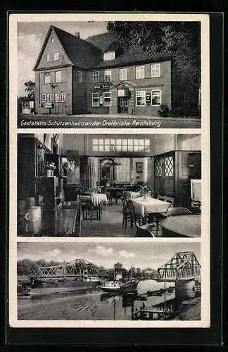AK Rendsburg, Gasthaus Schützenheim an der Drehbrücke Rendsburg