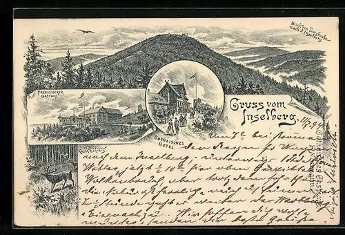 Vorläufer-Lithographie Inselberg, 1894, Preussischer Gasthof, Gothaisches Hotel, Panorama