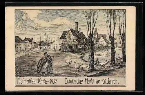 Künstler-AK Eutritzsch, Heimatfest-Karte 1930, Markt vor 100 Jahren