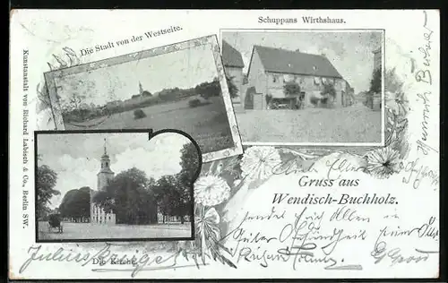 AK Wendisch-Buchholz, Schuppans Wirthshaus, Kirche