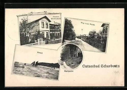 AK Scharbeutz /Ostsee, Hotel Pension Hildebrandt, Weg zum Walde, Strand