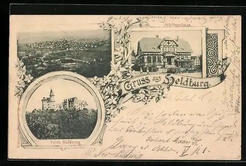 Passepartout-AK Heldburg, Schützenhaus, Veste, Gesamtansicht aus der Vogelschau