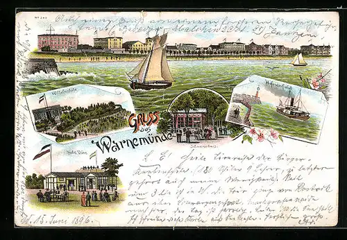 Lithographie Warnemünde, Schweizerhaus, Wilhelmshöhe, Hohe Düne