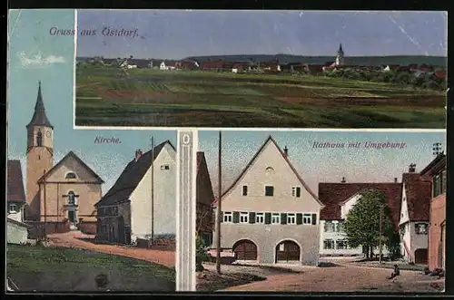 AK Ostdorf, Kirche, Rathaus mit Umgebung