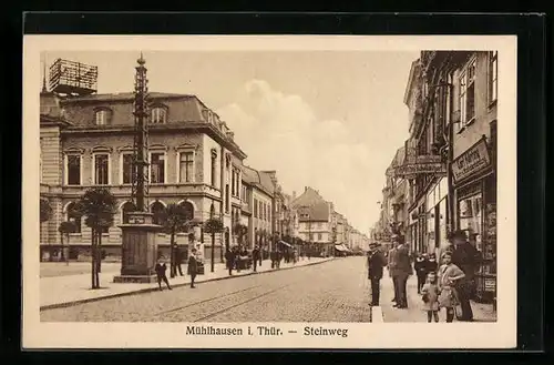 AK Mühlhausen i. Thür., Strasse Steinweg mit Geschäften