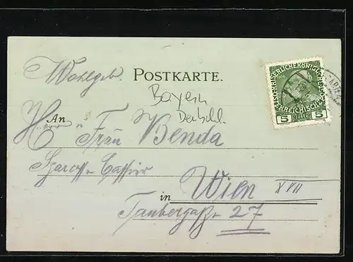 Mondschein-Lithographie Oberaudorf, Tor am Burgberg, Strassenpartien