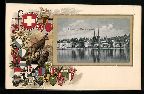 Präge-AK Luzern, Partie am Nationalquai, Wappen der Kantone