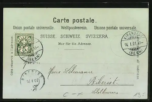 Lithographie Davos, Teilansicht im Winter