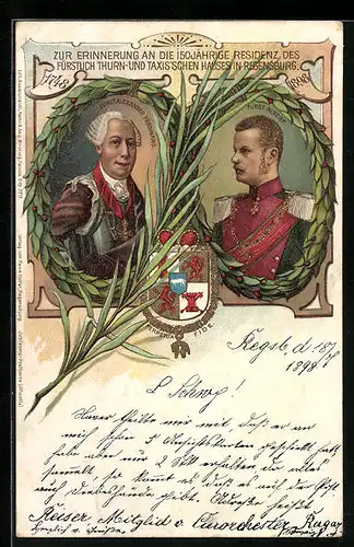 Lithographie Fürst Albert und Fürst Alexander Ferdinand von Thurn & Taxis