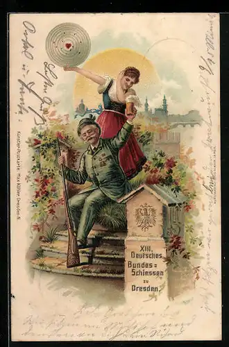 Lithographie Dresden, XIII. Deutsches Bundesschiessen, Schützenkönig