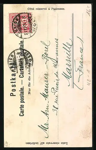 Künstler-AK Zürich, Kantonal-Schiessen 1904, Schütze mit Siegesgöttin an seiner Seite, Wappen