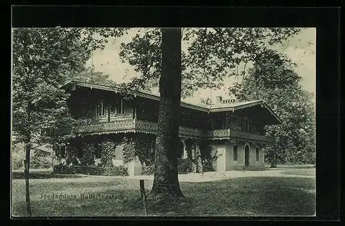 AK Joachimsthal, Blick auf das Jagdschloss Hubertusstock mit Baum