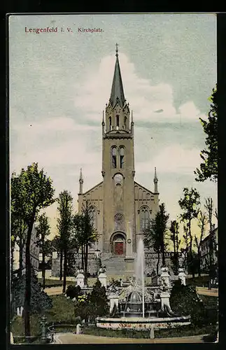 AK Lengenfeld i.V., Kirchplatz mit Fontaine