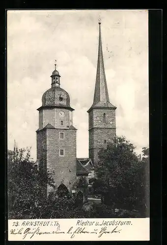 AK Arnstadt /Thür., Riedtor und Jacobsturm