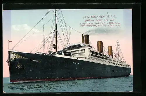 AK Passagierschiff, Dampfer Vaterland der Hamburg-Amerika Linie