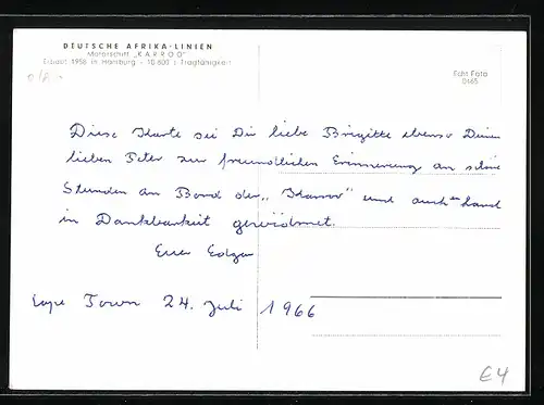 AK Handelsschiff Karroo auf See