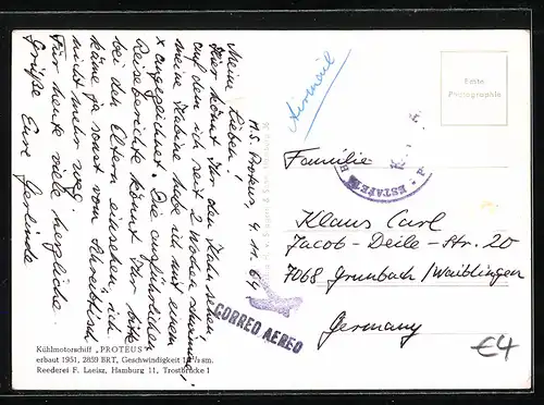 AK Handelsschiff Proteus macht leichte Fahrt