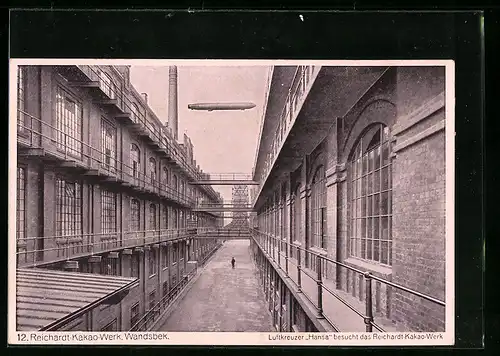 AK Wandsbek, Reichardt-Kakao-Werk, Luftkreuzer Hansa besucht das Werk, Zeppelin