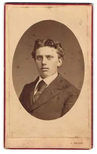 Fotografie L. Bauer, Wien, Mölkerbastei 20, Junger Herr im Anzug mit Krawatte
