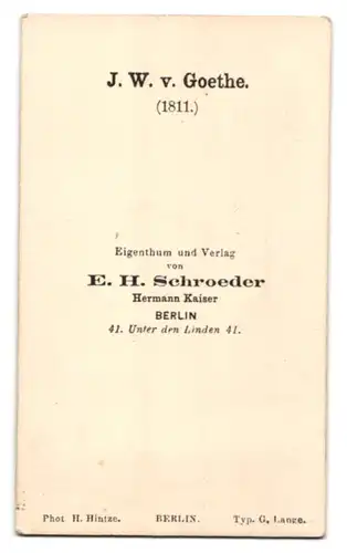 Fotografie E. H. Schroeder, Berlin, Portrait Johann Wolfgang von Goethe