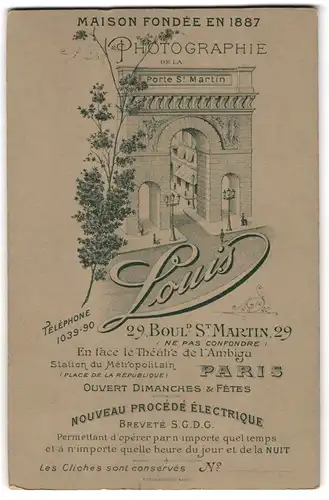 Fotografie Louis, Paris, Boul. St. Martin 29, Ansicht Paris, Blick auf das Porte St. Martin, Torbogen