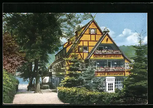 AK Pötzscha /Sächs. Schweiz, Das Hotel u. Restaurant Bauernhäus`l, Bes. Emil Ettrich