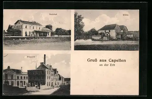 AK Capellen an der Erft, Bahnhof, Mühle und Brauerei