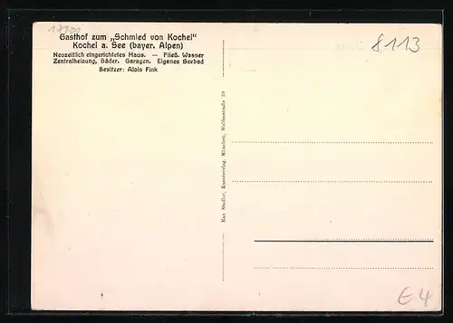 AK Kochel a. See /Bayer. Allgäu, Gasthof zum Schmied von Kochel, Bes. Alois Fink, Innenansicht