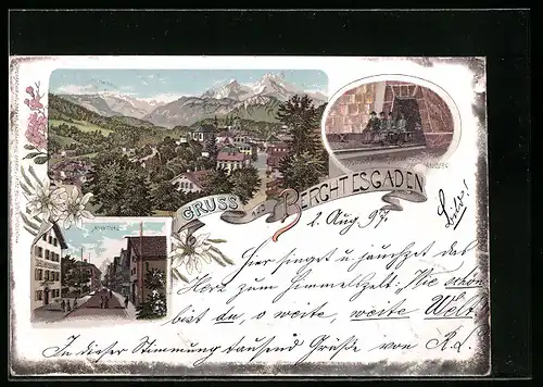 Lithographie Berchtesgaden, Ferdinandberg, Nonnthal, Panorama
