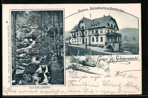 AK Oberbühlerthal, Kurhaus Schindelpeter v. Alois Schindler, Gertelbachfälle
