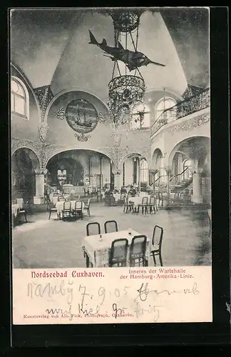 AK Cuxhaven, Inneres der Wartehalle der Hamburg-Amerika-Linie