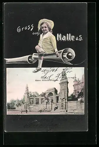 AK Halle a. S., Partie am Kaiser Wilhelm-Denkmal