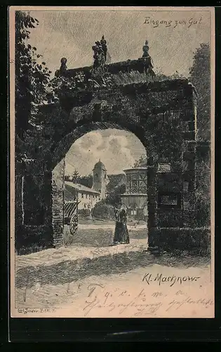 Künstler-AK Carl Jander: Klein Machnow, Eingang zum Gut