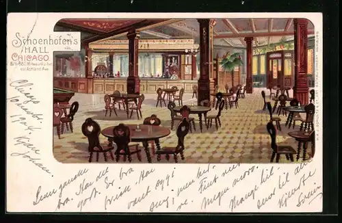 Lithographie Chicago, IL, Restaurant Schoenhofens Hall