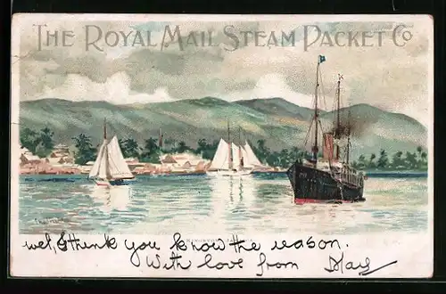 Künstler-Lithographie Charles Dixon: Kingston, Jamaica, The Royal Mail Steam Packet Co, Postdampfer, Passagierschiff