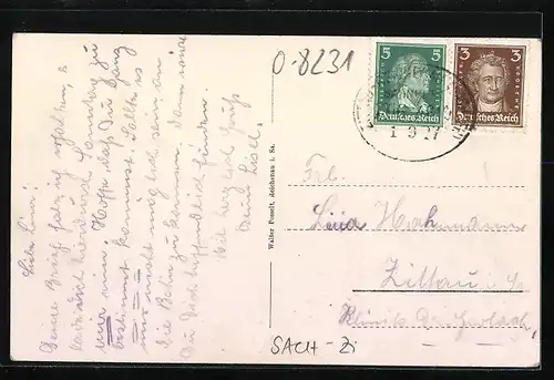 AK Reichenau i. Sa., Uferpartie mit Brücke