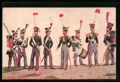 Künstler-AK Soldaten der 6. Infanterie 1814, Befreiungskriege
