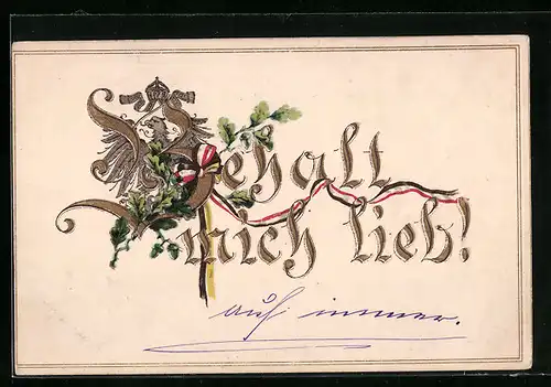 Präge-AK Behalt mich lieb!, Schleife in Zweibundfarben