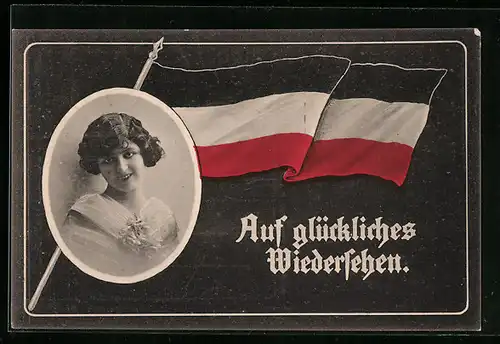 AK Auf glückliches Wiedersehen, Kaiserreichsfahne