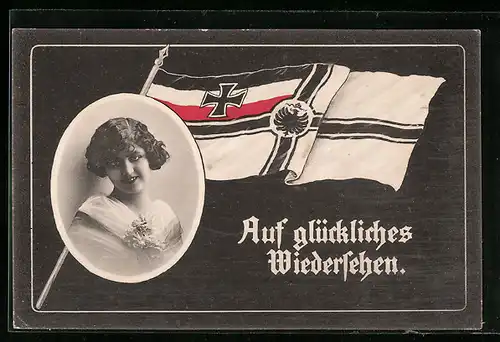AK Hübsche Frau und Reichskriegsflagge