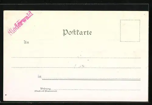 Lithographie Assmannshausen, Ortsansicht, Blick auf Bingen, Niederwald-Nationaldenkmal