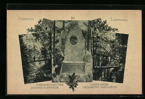 AK Weingarten /Lauratal, Barbarossastein, Brücken des Albvereins