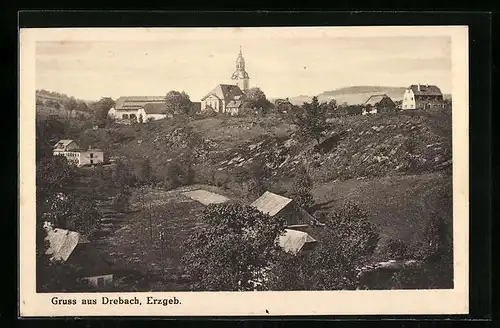 AK Drebach / Erzgeb., Ortsansicht aus der Vogelschau